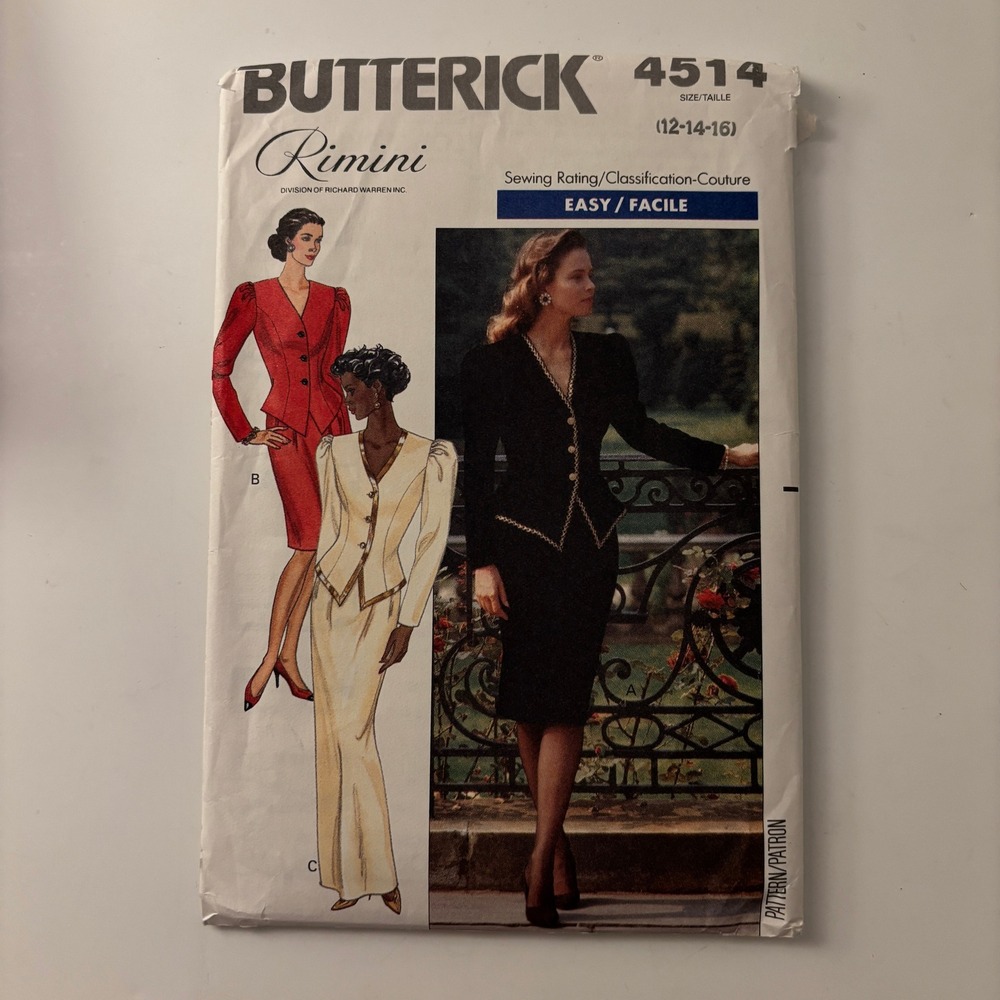 VTG 80s‎ Butterick 4514 Rimini Evening Suit Dress Pattern Bust 34-38 Sz 12-16 FF